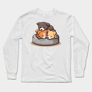 Cute Puppies Pile Sleeping Long Sleeve T-Shirt